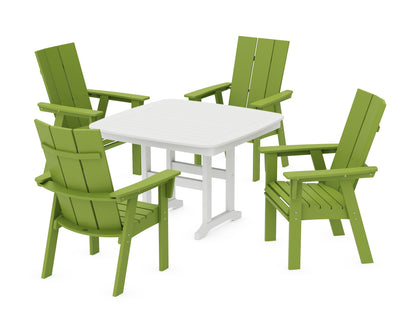 POLYWOOD® Modern Curveback Adirondack 5-Piece Dining Set in Lime / White