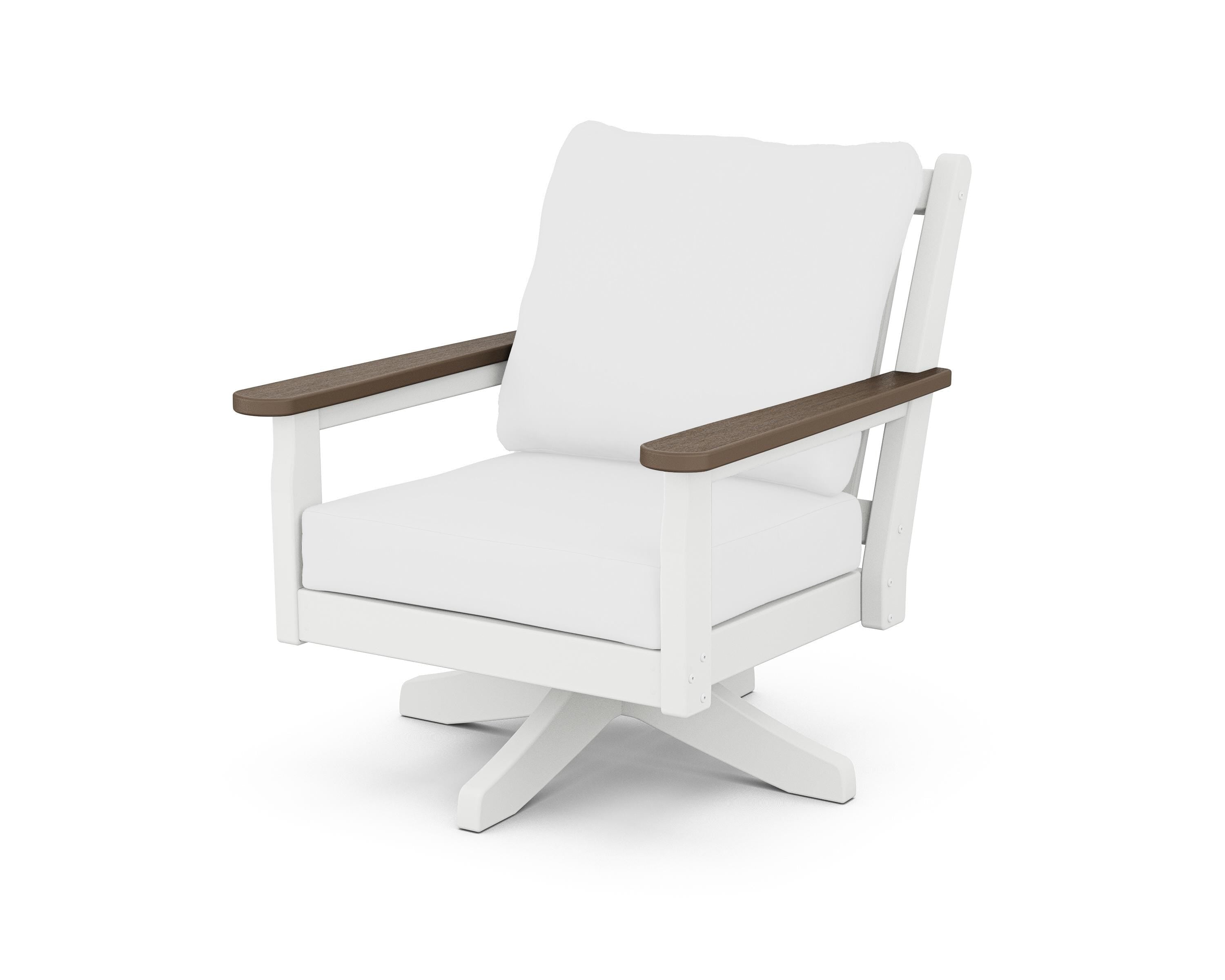 POLYWOOD® Chippendale Deep Seating Swivel Chair in White / Kona / Natural