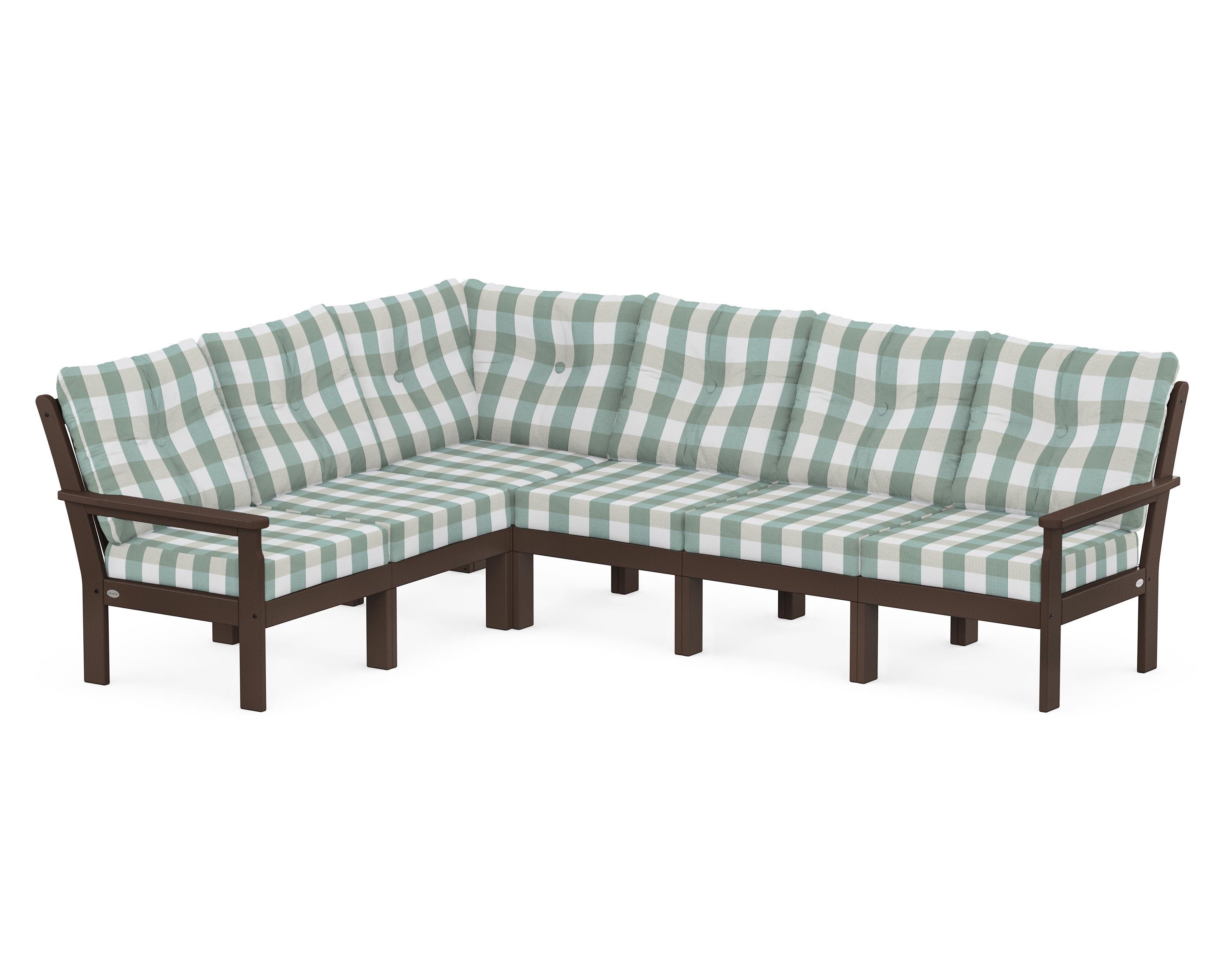 POLYWOOD® Vineyard 6-Piece Sectional in Mahogany / Buffalo Plaid Glacier Spa