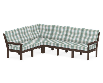 POLYWOOD® Vineyard 6-Piece Sectional in Mahogany / Buffalo Plaid Glacier Spa
