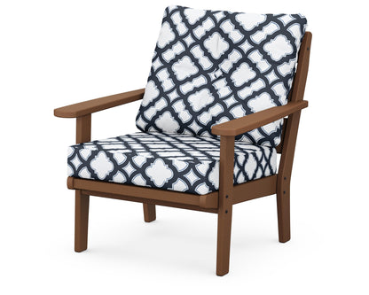 POLYWOOD® Lakeside Deep Seating Chair in Teak / Trellis Marine Indigo