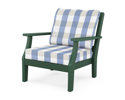 Martha Stewart by POLYWOOD® Chinoiserie Deep Seating Chair in Green / Buffalo Plaid Sky Blue
