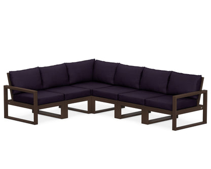 POLYWOOD® EDGE 6-Piece Modular Deep Seating Set in Mahogany / Navy Linen