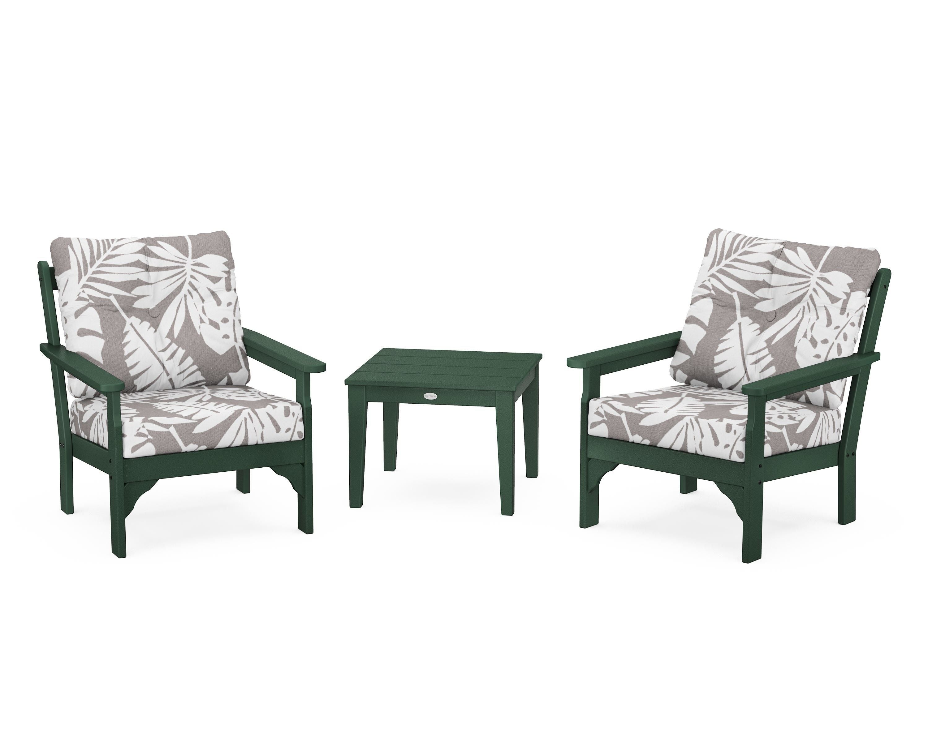 POLYWOOD® Vineyard 3-Piece Deep Seating Set in Green / Leaf Grey Mist