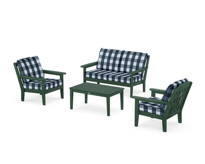 Country Living Cottage 4-Piece Deep Seating Set with Loveseat in Green / Buffalo Plaid Marine Indigo