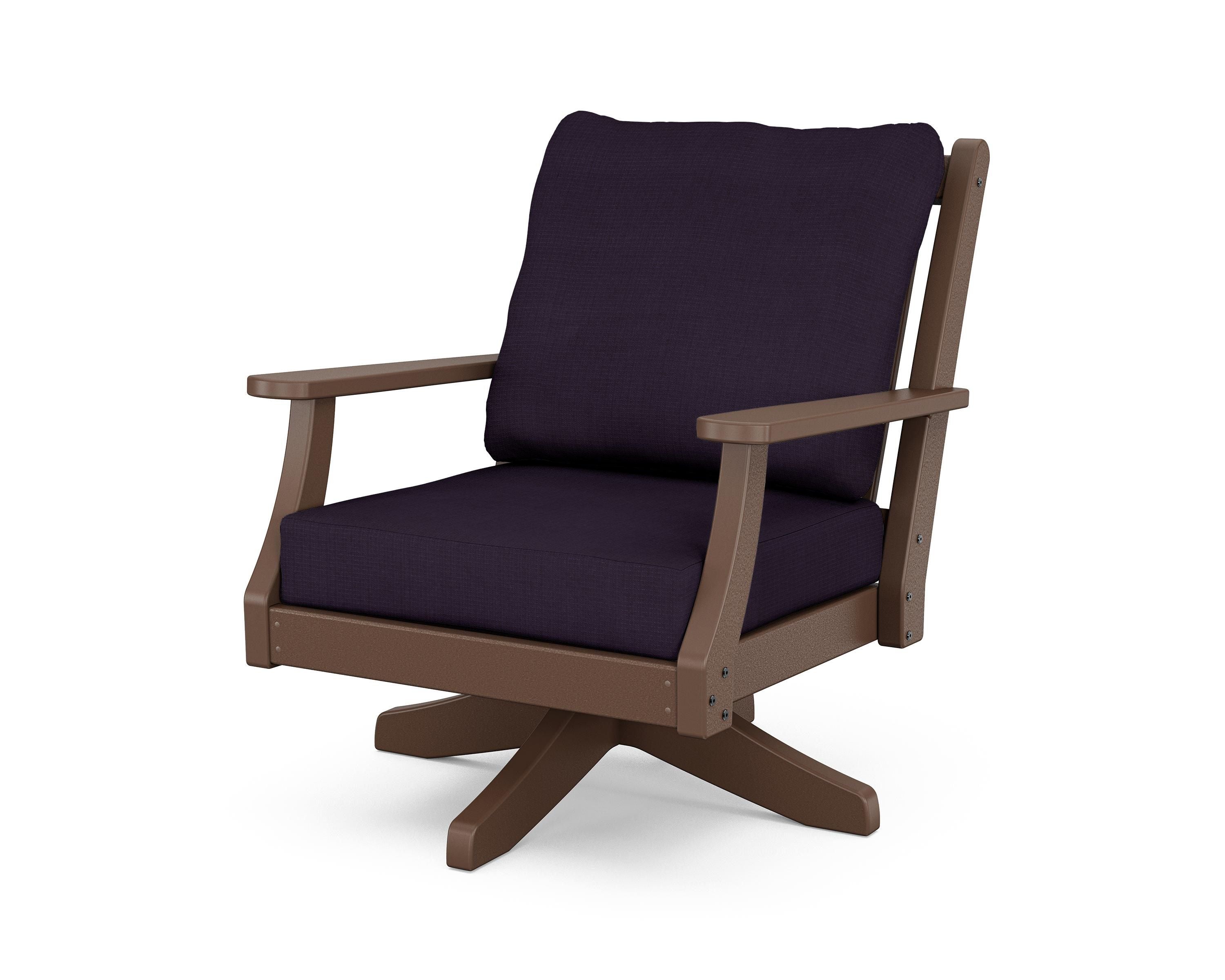 Country Living Wovendale Deep Seating Swivel Chair in Mahogany / Navy Linen