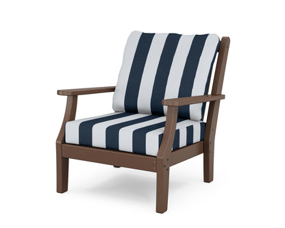 Country Living Wovendale Deep Seating Chair in Mahogany / Cabana Stripe Marine Indigo