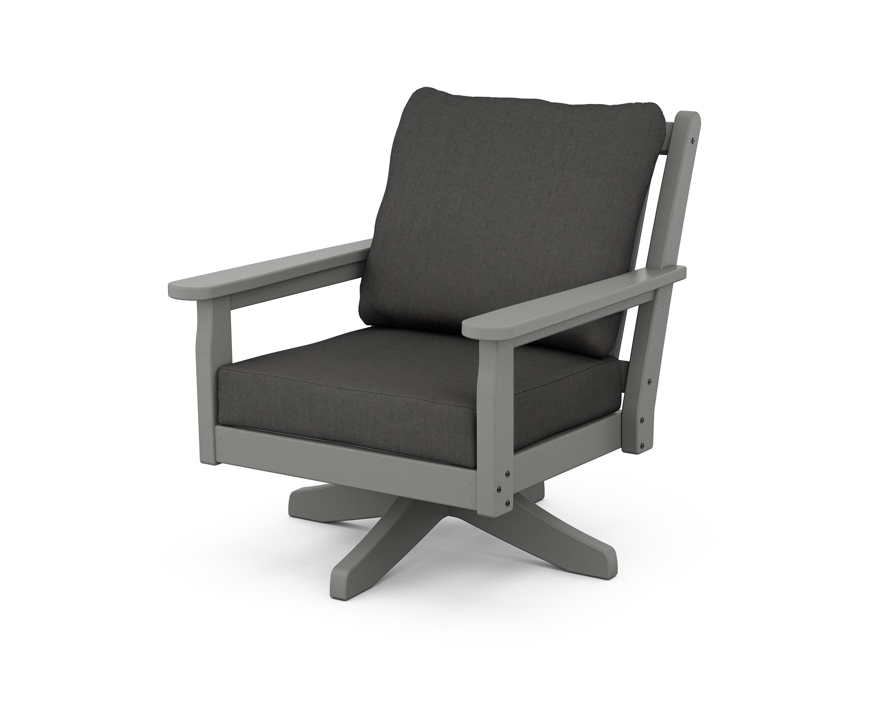 POLYWOOD® Chippendale Deep Seating Swivel Chair in Slate Grey / Spectrum Carbon