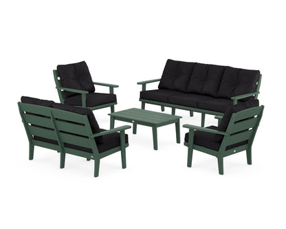 POLYWOOD® Lakeside 5-Piece Lounge Sofa Set in Green / Midnight Linen