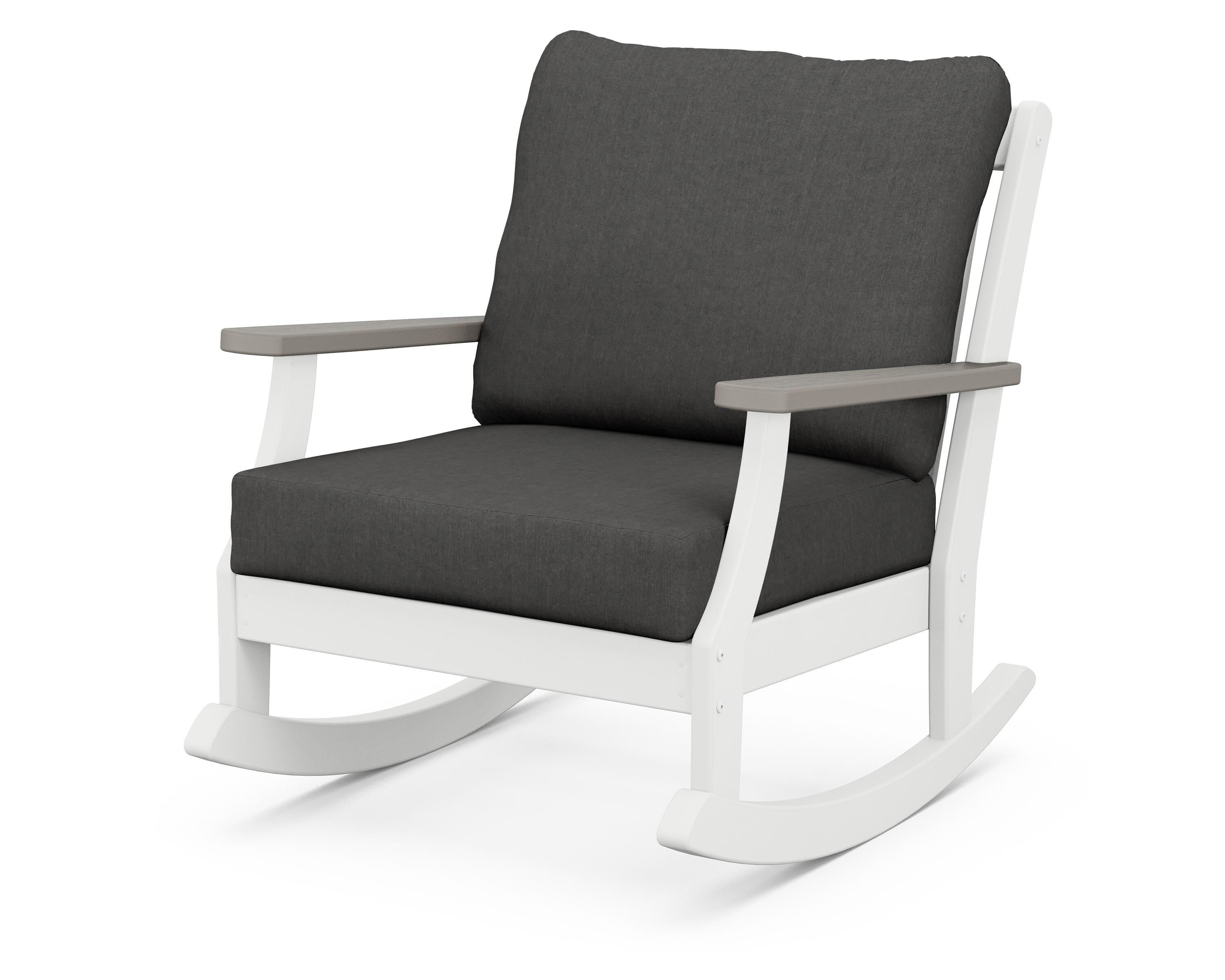 POLYWOOD® Braxton Deep Seating Rocking Chair in White / Driftwood / Spectrum Carbon
