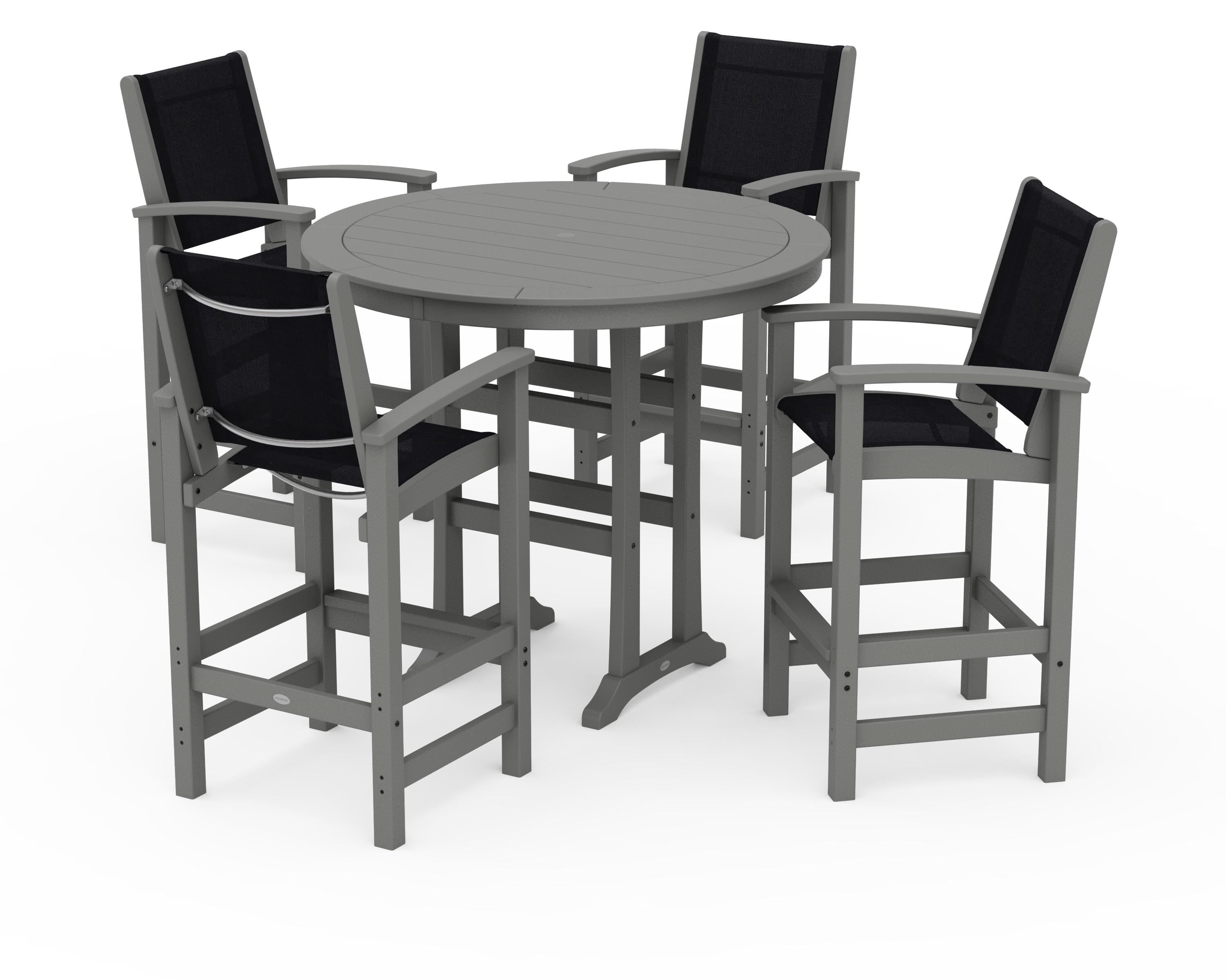 POLYWOOD® Coastal 5-Piece Nautical Trestle Bar Set in Slate Grey / Black Sling