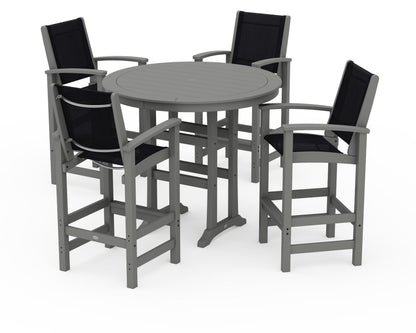 POLYWOOD® Coastal 5-Piece Nautical Trestle Bar Set in Slate Grey / Black Sling
