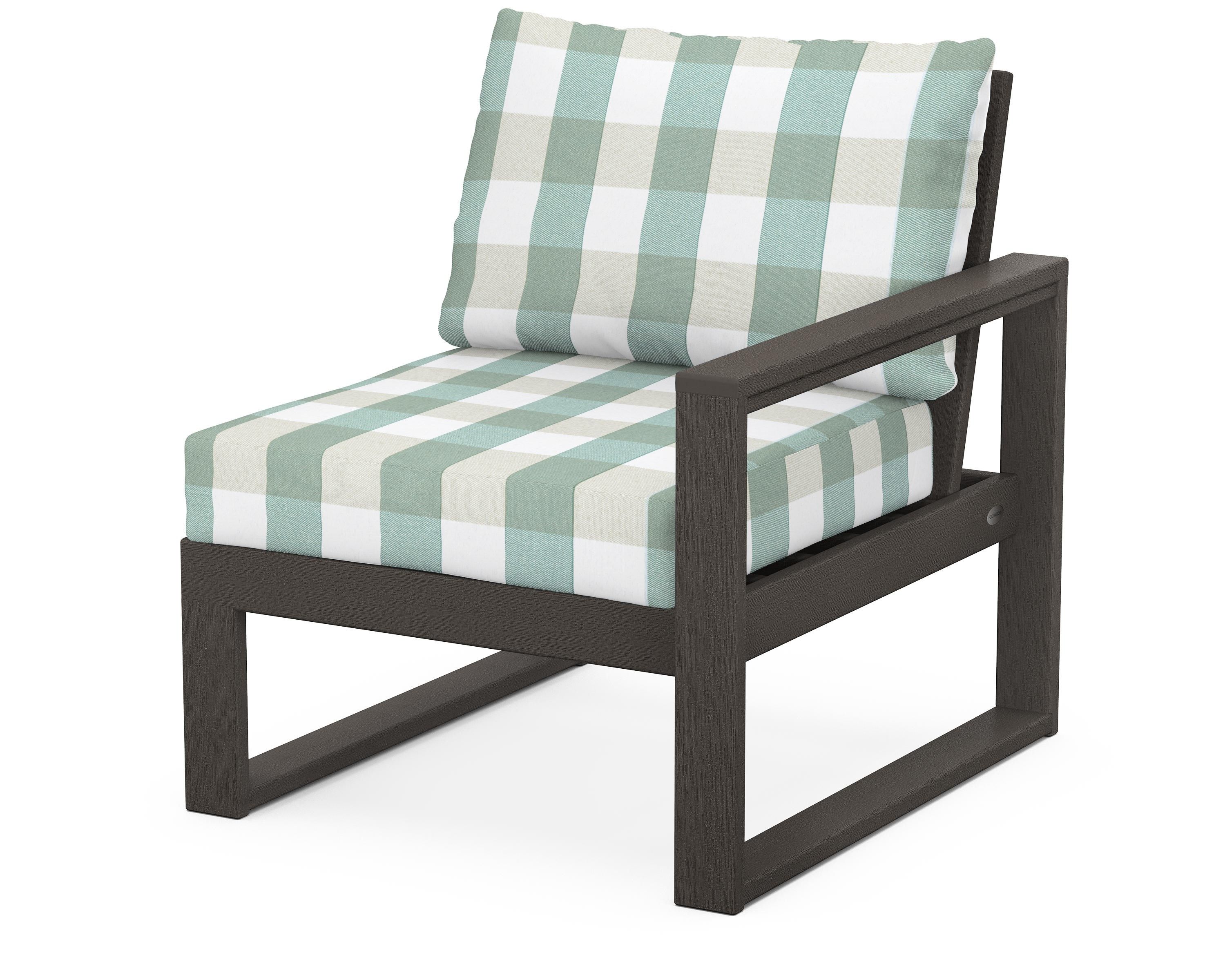 POLYWOOD® EDGE Modular Right Arm Chair in Vintage Coffee / Buffalo Plaid Glacier Spa