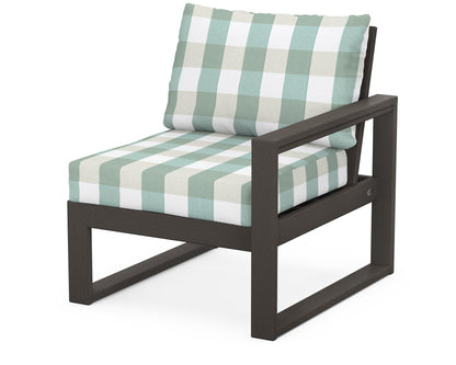POLYWOOD® EDGE Modular Right Arm Chair in Vintage Coffee / Buffalo Plaid Glacier Spa