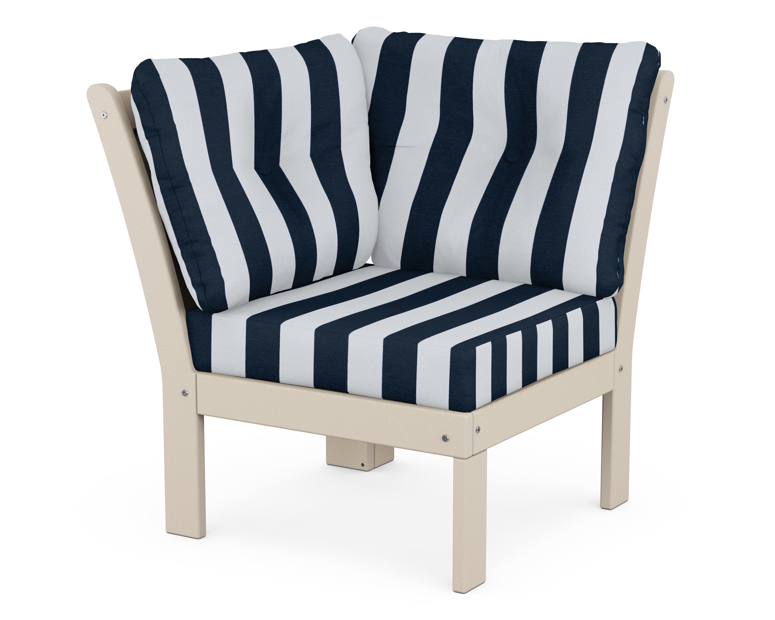 POLYWOOD® Vineyard Modular Corner Chair in Sand / Cabana Stripe Marine Indigo