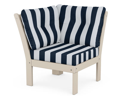 POLYWOOD® Vineyard Modular Corner Chair in Sand / Cabana Stripe Marine Indigo