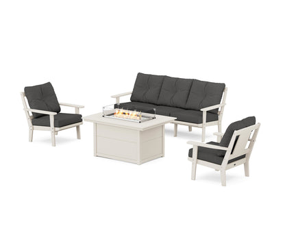 POLYWOOD® Prairie Deep Seating Fire Pit Table Set in Sand / Spectrum Carbon
