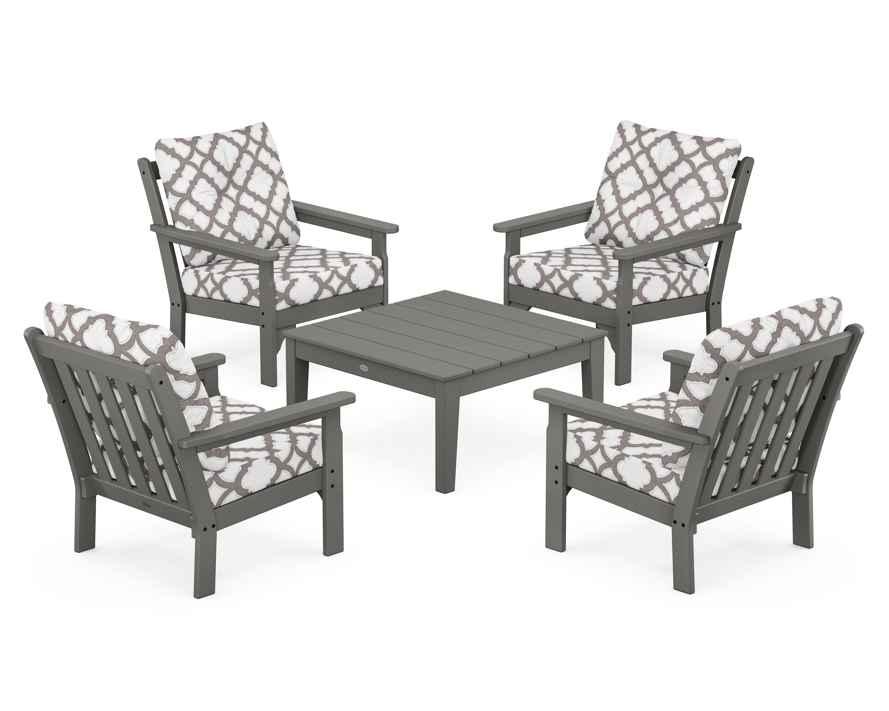 POLYWOOD® Vineyard 5-Piece Deep Seating Conversation Set in Slate Grey / Trellis Grey Mist