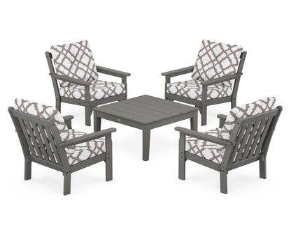 POLYWOOD® Vineyard 5-Piece Deep Seating Conversation Set in Slate Grey / Trellis Grey Mist