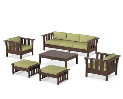 Martha Stewart by POLYWOOD® Acadia 6-Piece Lounge Sofa Set in Mahogany / Chartreuse Boucle