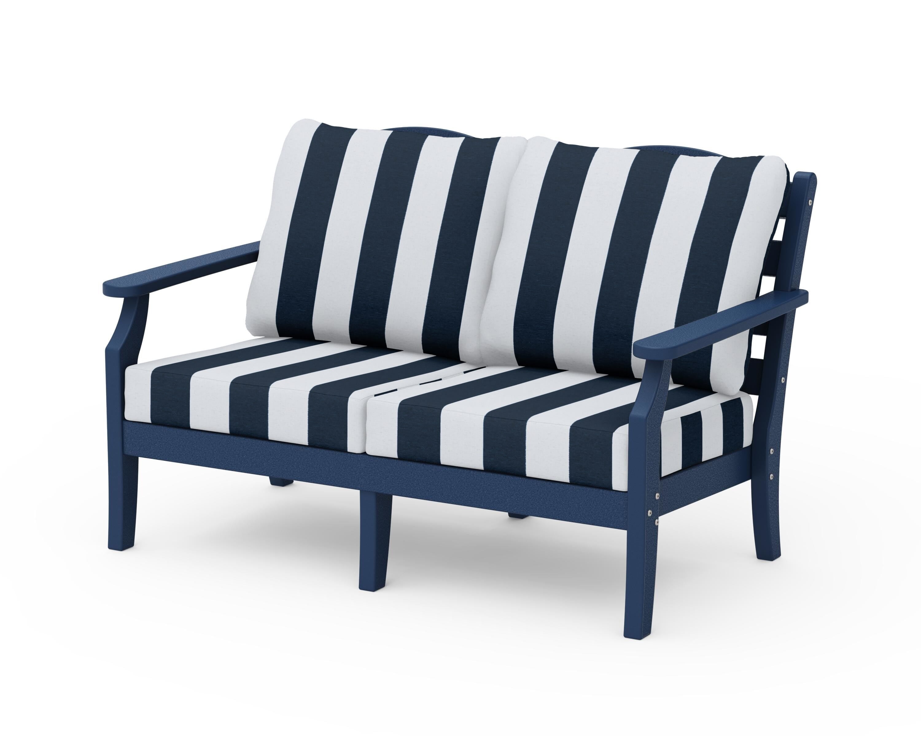 Draper James™ by  POLYWOOD® Savannah Deep Seating Loveseat in Navy / Cabana Stripe Marine Indigo