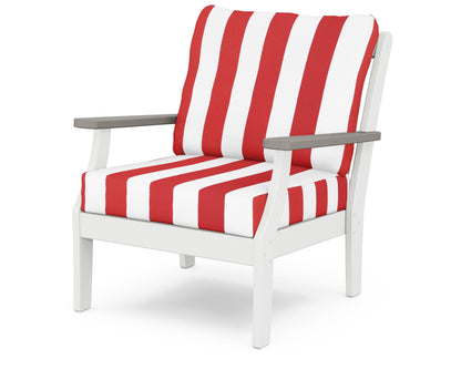 POLYWOOD® Braxton Deep Seating Chair in White / Driftwood / Cabana Stripe Crimson