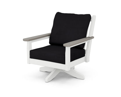 POLYWOOD® Chippendale Deep Seating Swivel Chair in White / Driftwood / Midnight Linen