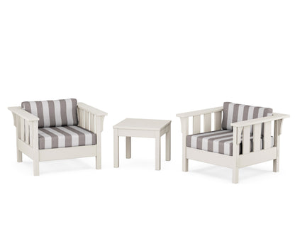 Martha Stewart by POLYWOOD® Acadia 3-Piece Deep Seating Set in Sand / Cabana Stripe Grey Mist