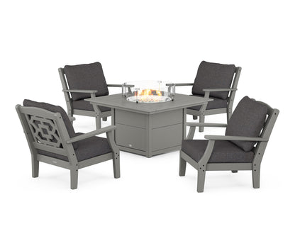 Martha Stewart by POLYWOOD® Chinoiserie 5-Piece Deep Seating Set with Fire Pit Table in Slate Grey / Ash Charcoal