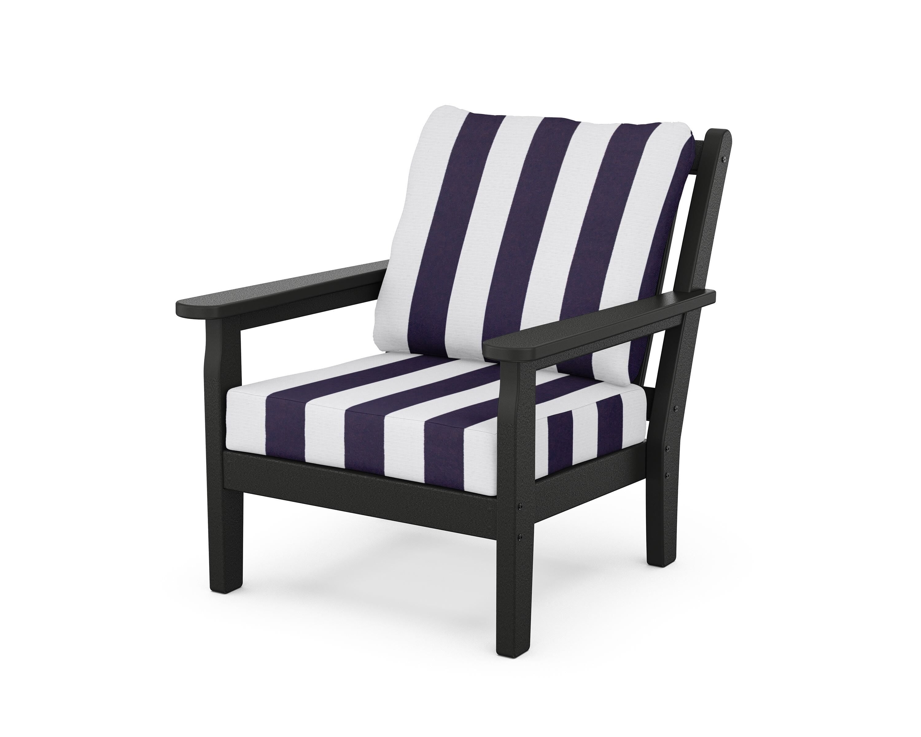 POLYWOOD® Chippendale Deep Seating Chair in Black / Cabana Stripe Navy