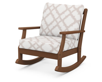 POLYWOOD® Braxton Deep Seating Rocking Chair in Teak / Trellis Dune Burlap