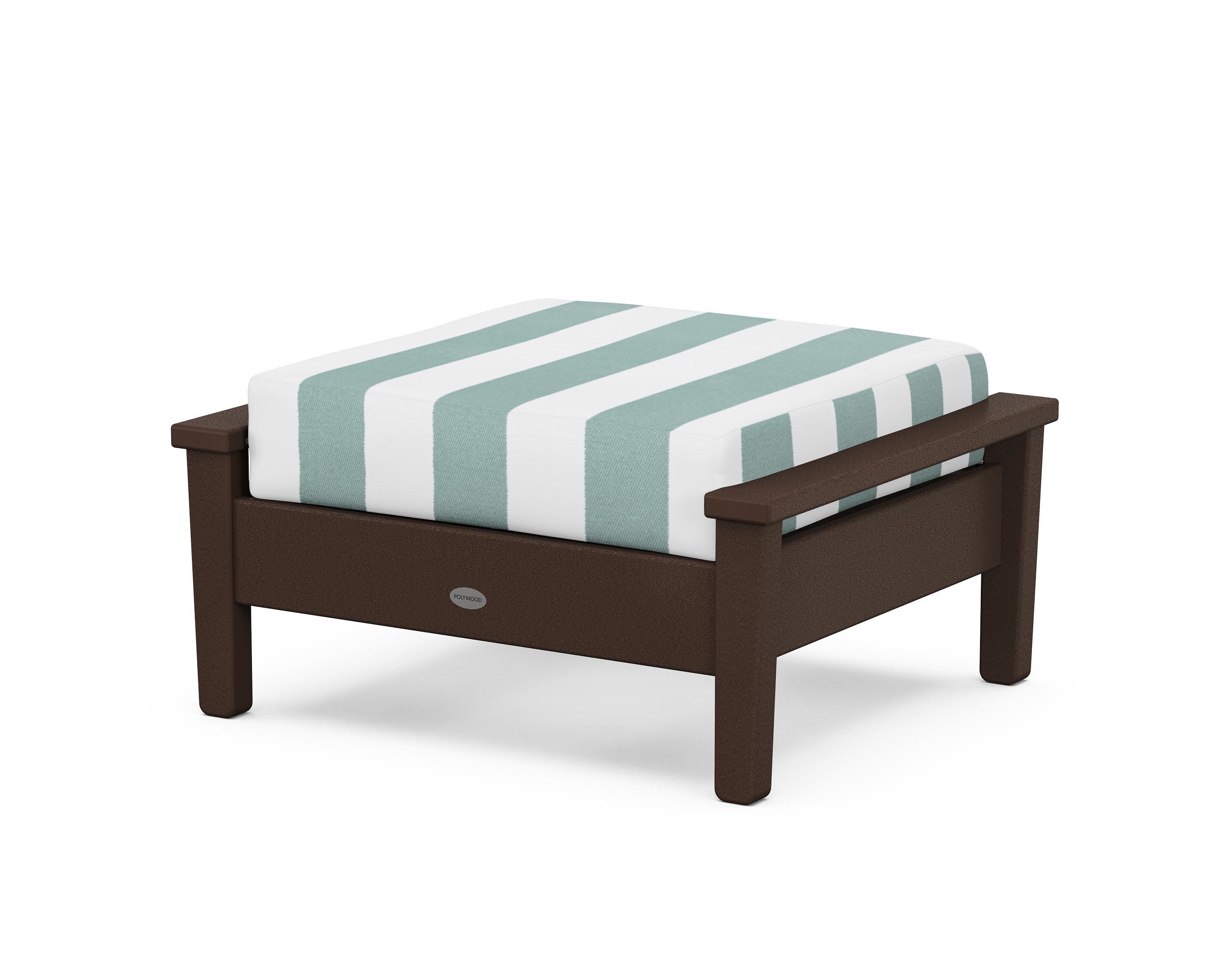 POLYWOOD® Prescott Deep Seating Ottoman in Mahogany / Cabana Stripe Glacier Spa