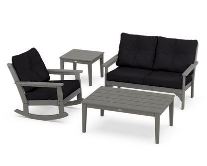 POLYWOOD® Vineyard 4-Piece Deep Seating Rocker Set in Slate Grey / Midnight Linen
