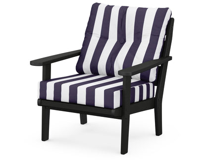 POLYWOOD® Lakeside Deep Seating Chair in Black / Cabana Stripe Navy