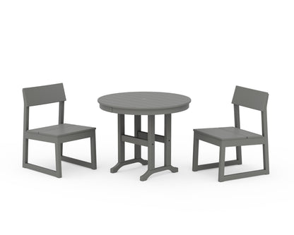 POLYWOOD® EDGE Side Chair 3-Piece Round Dining Set in Slate Grey