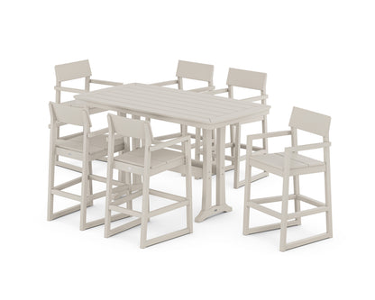 POLYWOOD® EDGE Arm Chair 7-Piece Bar Set with Trestle Legs in Sand