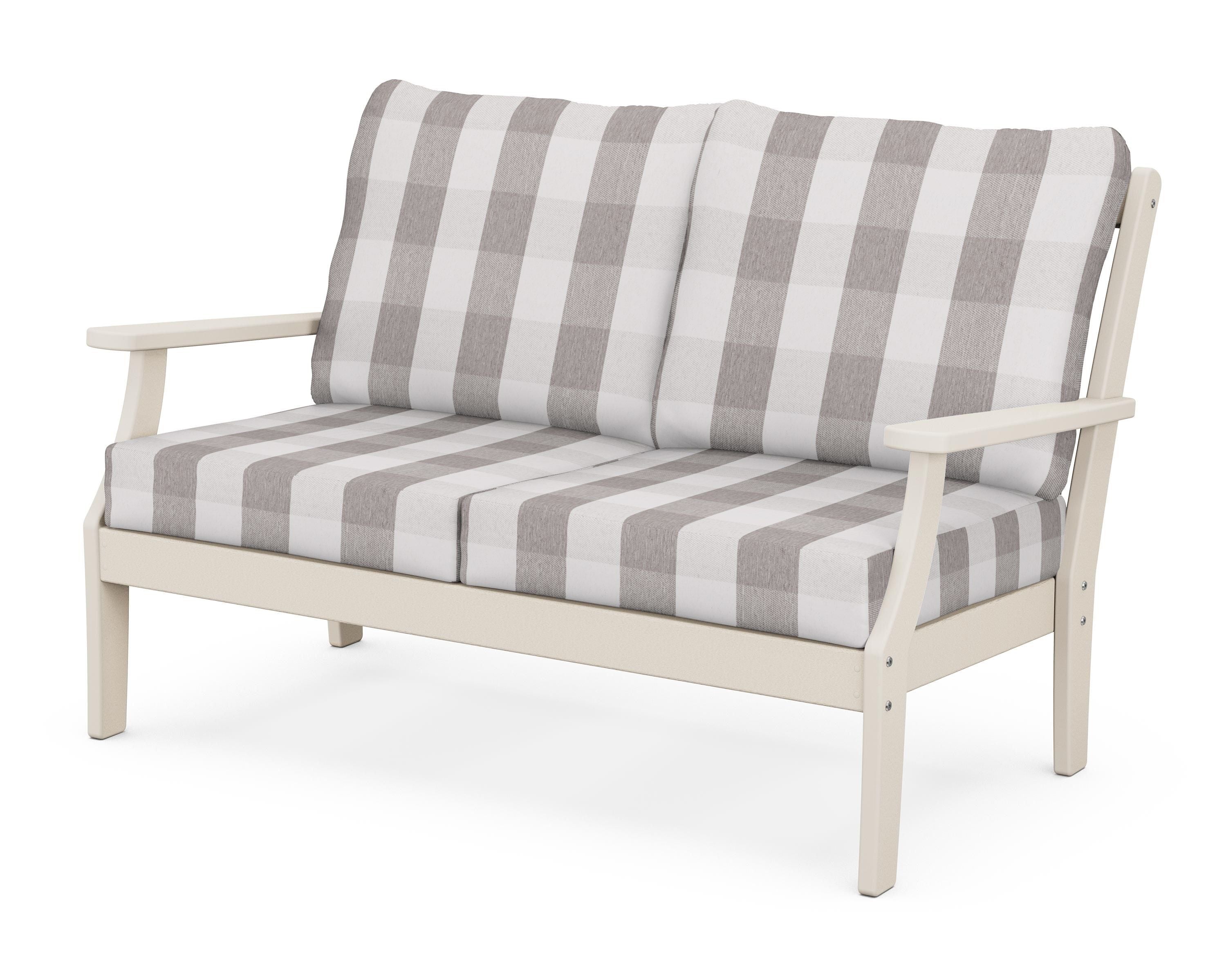 POLYWOOD® Braxton Deep Seating Loveseat in Sand / Buffalo Plaid Grey Mist