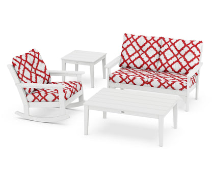 POLYWOOD® Vineyard 4-Piece Deep Seating Rocker Set in White / Trellis Crimson