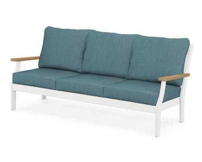 POLYWOOD® Braxton Deep Seating Sofa in White / Natural / Ocean Teal