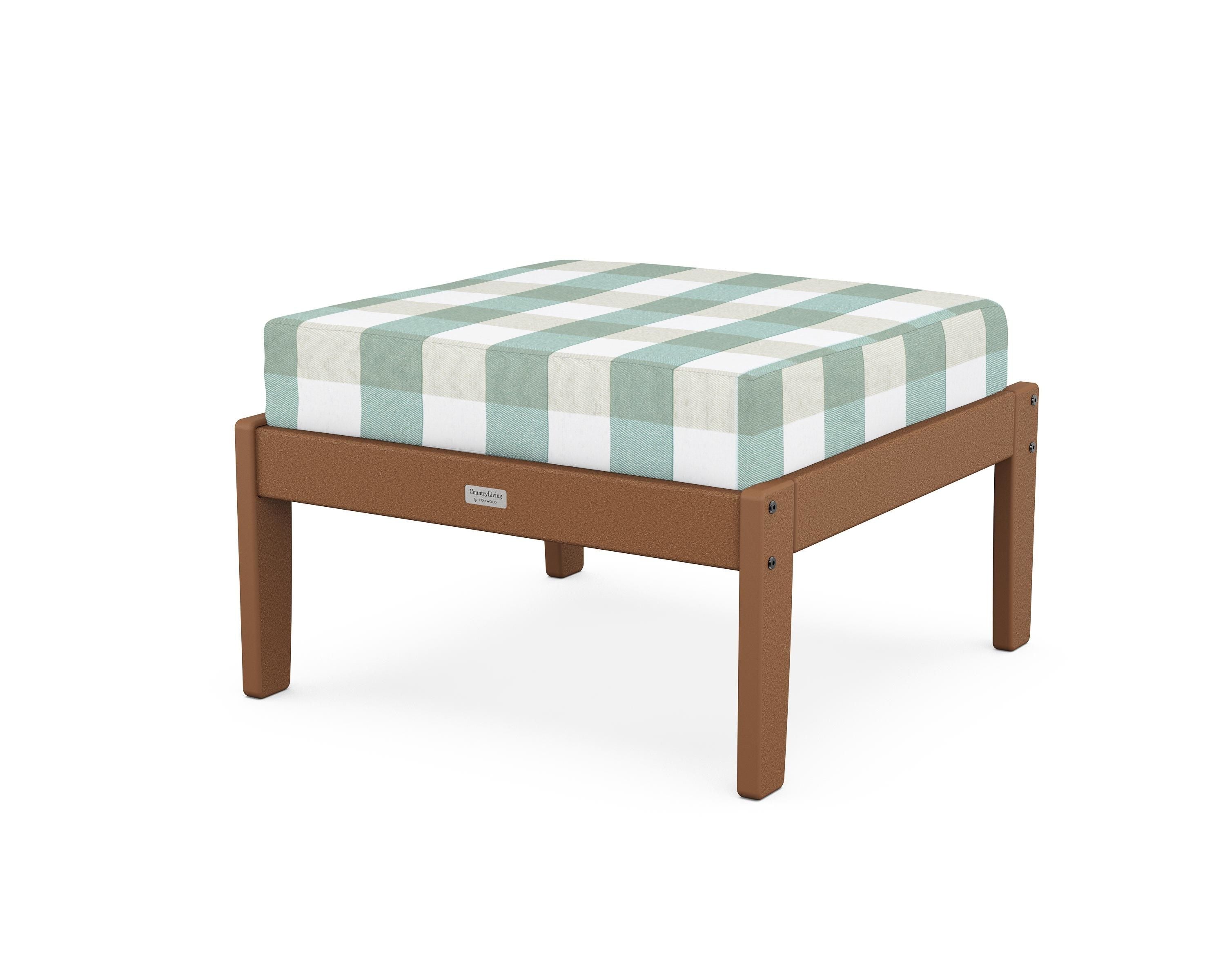 Country Living Cottage Deep Seating Ottoman in Teak / Buffalo Plaid Glacier Spa