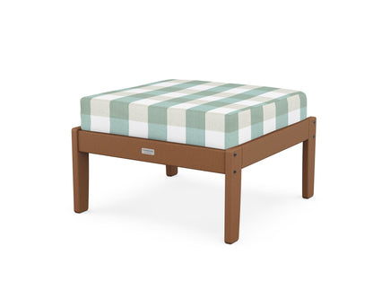 Country Living Cottage Deep Seating Ottoman in Teak / Buffalo Plaid Glacier Spa