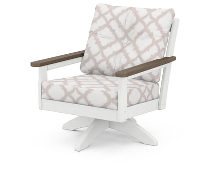 POLYWOOD® Vineyard Deep Seating Swivel Chair in White / Kona / Trellis Dune Burlap