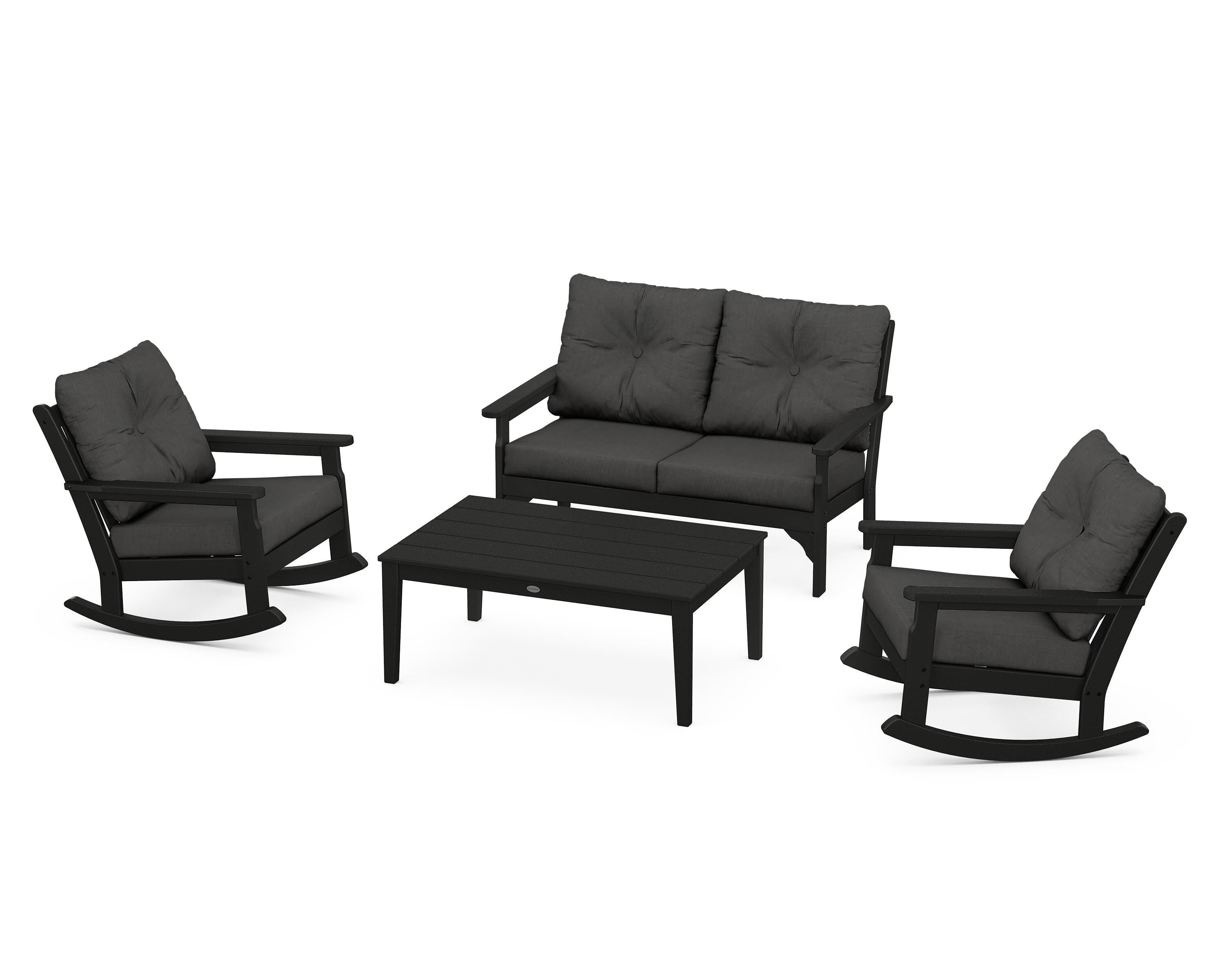 POLYWOOD® Vineyard 4-Piece Deep Seating Rocking Chair Set in Black / Spectrum Carbon