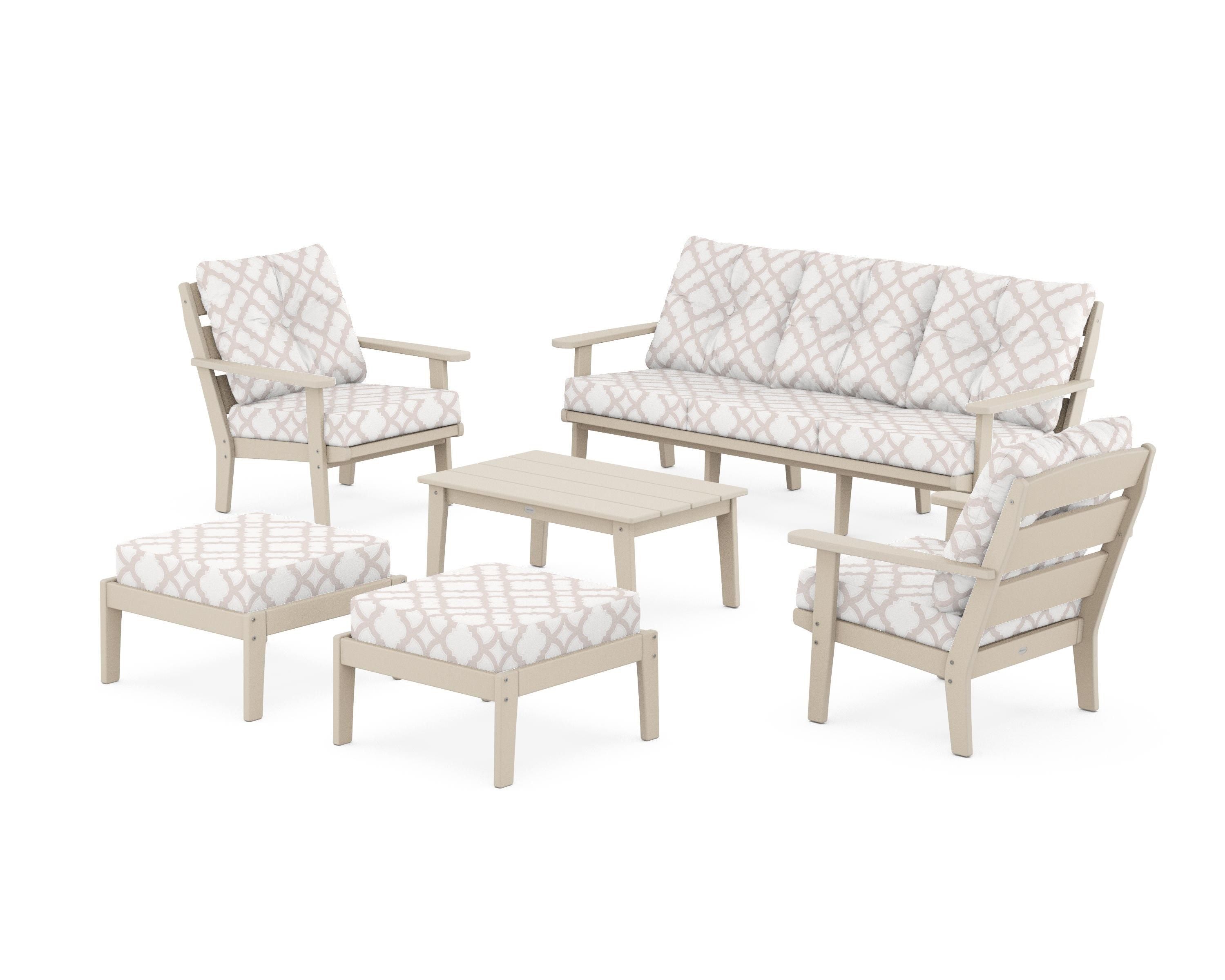 POLYWOOD® Lakeside 6-Piece Lounge Sofa Set in Sand / Trellis Dune Burlap