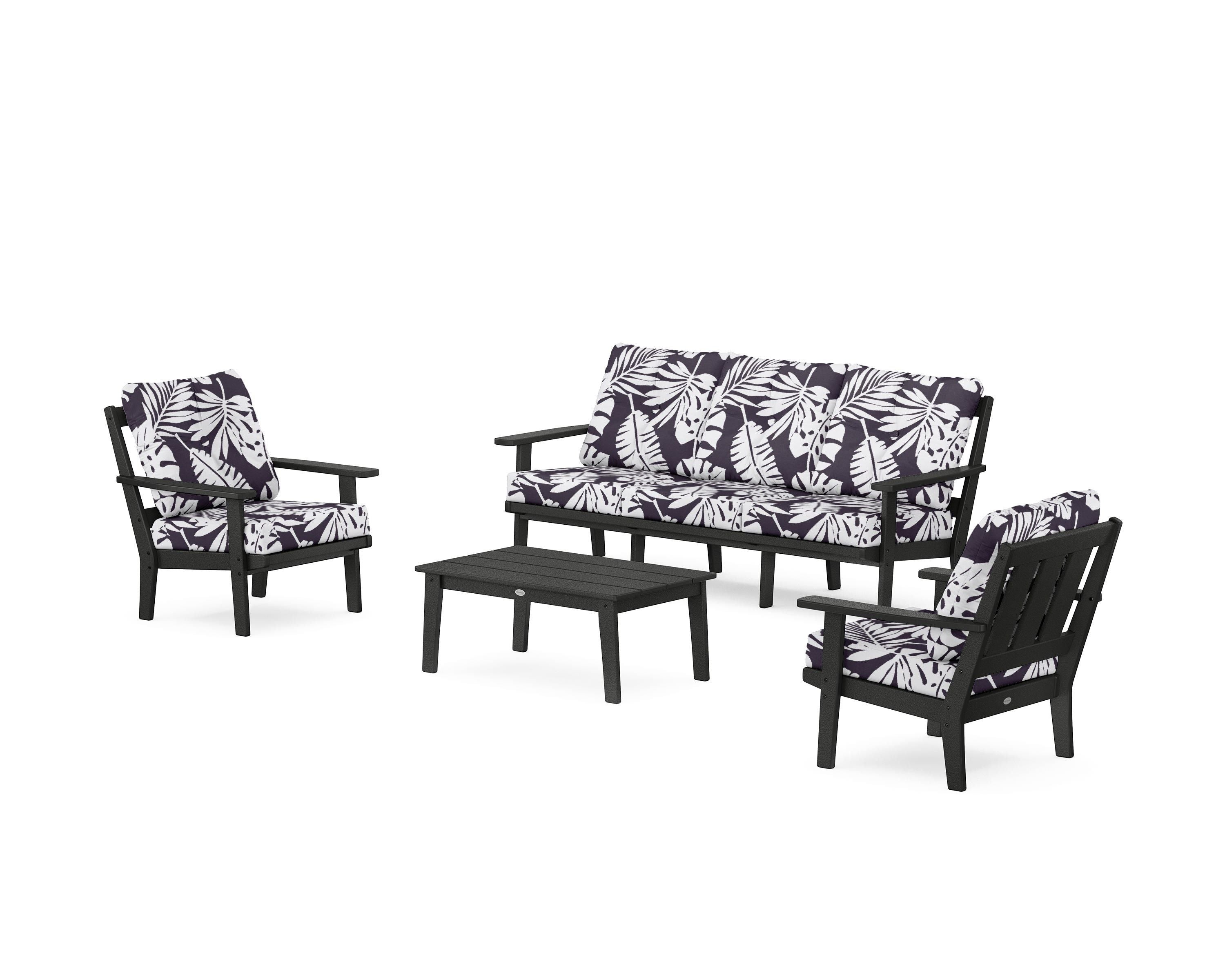 POLYWOOD® Oxford 4-Piece Deep Seating Set with Sofa in Black / Leaf Navy