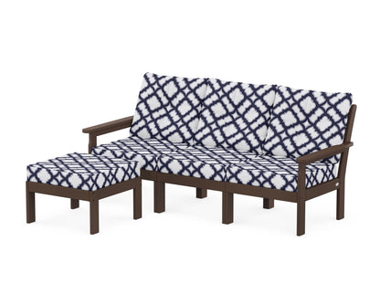 POLYWOOD® Vineyard 4-Piece Sectional with Ottoman in Mahogany / Trellis Navy