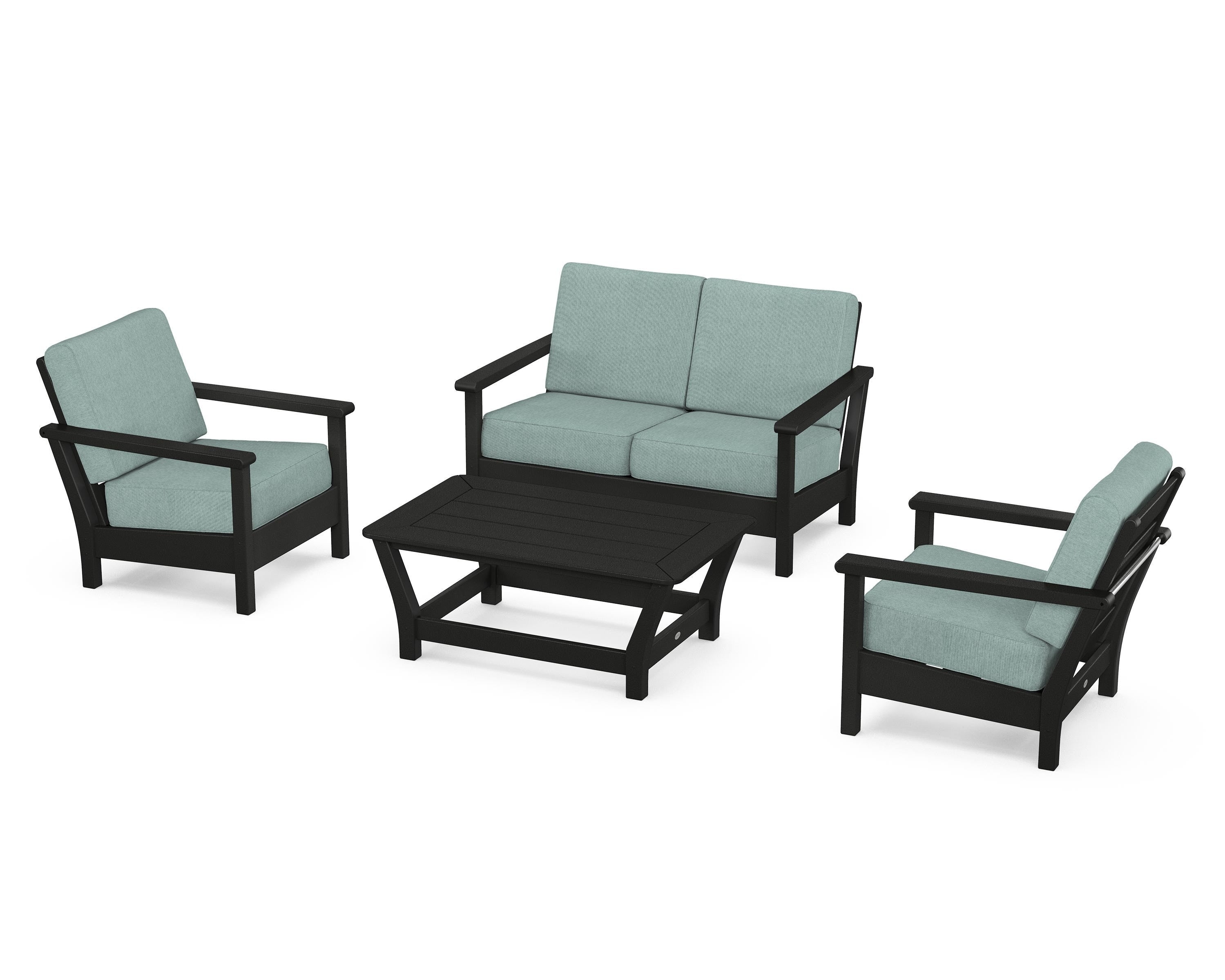 POLYWOOD® Harbour 4-Piece Deep Seating Set in Black / Glacier Spa
