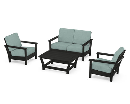 POLYWOOD® Harbour 4-Piece Deep Seating Set in Black / Glacier Spa