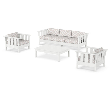 Martha Stewart by POLYWOOD® Acadia 4-Piece Deep Seating Set with Sofa in White / Trellis Dune Burlap