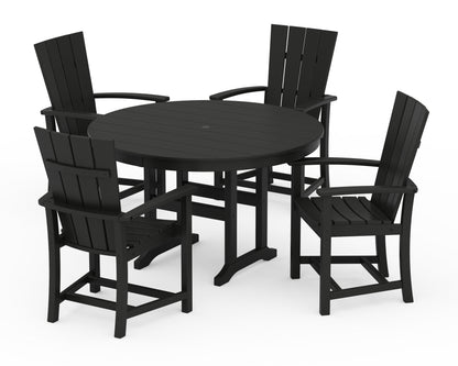 POLYWOOD® Quattro 5-Piece Round Farmhouse Dining Set in Black